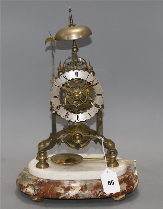 A Victorian brass skeleton timepiece, height 35cm, overall height 42cm